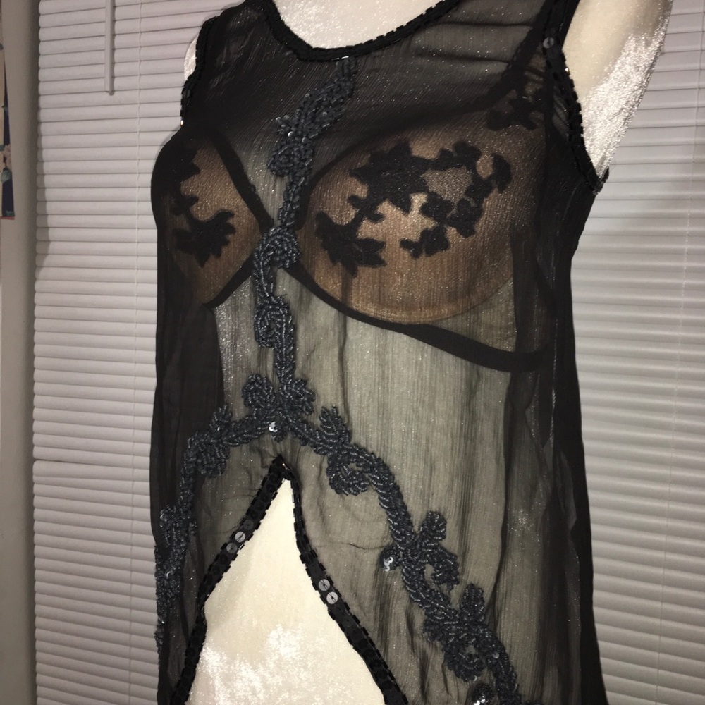 Raga sheer embellishd black beaded tank xs NWT - Picture 4 of 8
